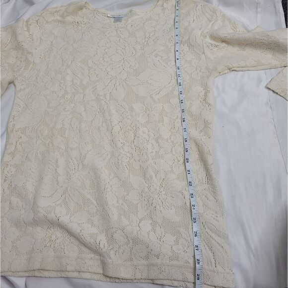 VINTAGE 90s top ivory 3/4 sleeve crochet lace oversized tunic S - Picture 9 of 9